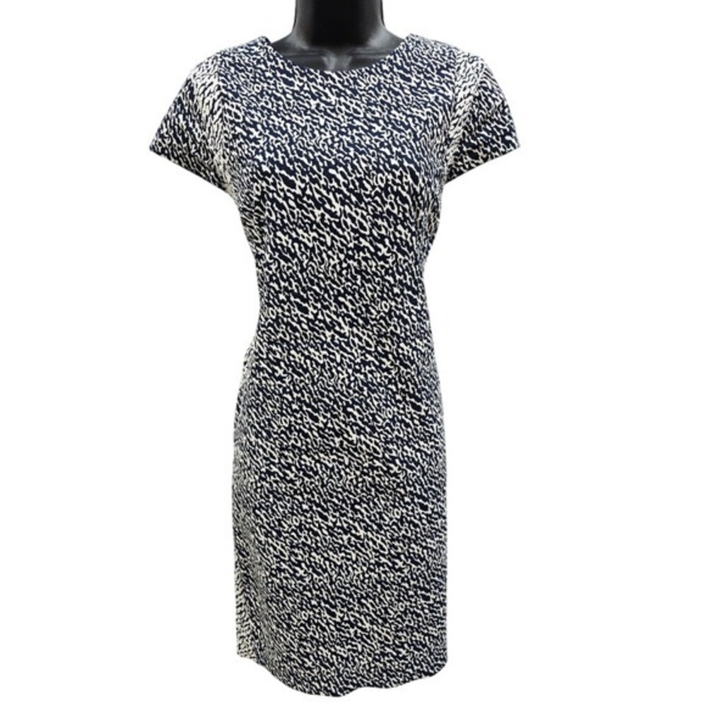Diane von Furstenberg Navy White Snake Wave Jacquard Sheath Dress 12 D6758298S13